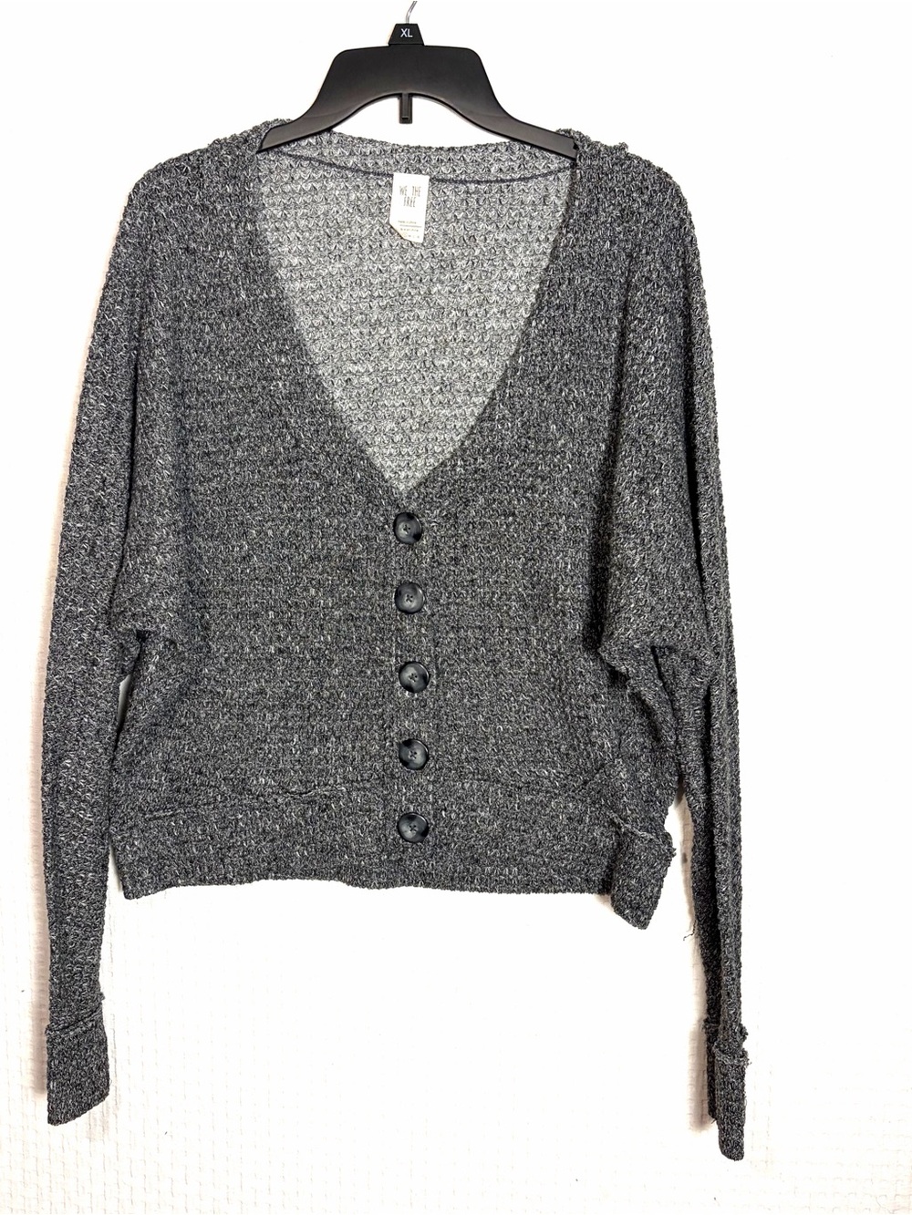 We The Free People Size S Heather Gray Button Cardigan Sweater Crop Waffle Knit